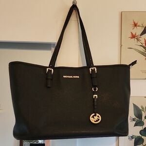 Michael Kors Black Tote Structured Leather Gold Hardware